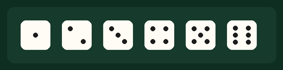 Dice showing faces one through six